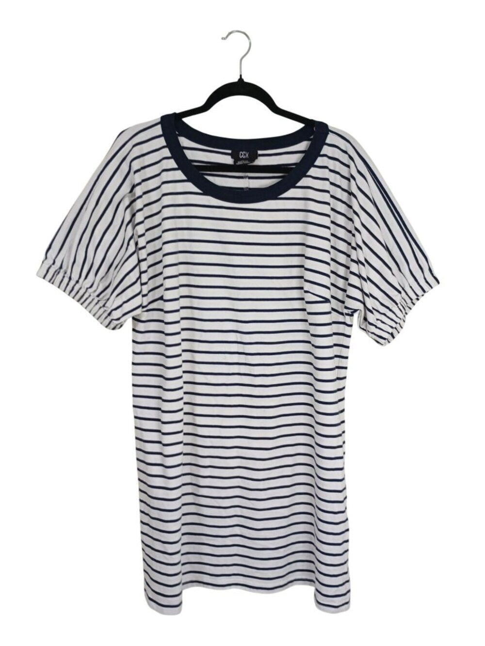 Striped Navy & White CCX Dress With Elastic Short Sleeves XS Pockets Womens